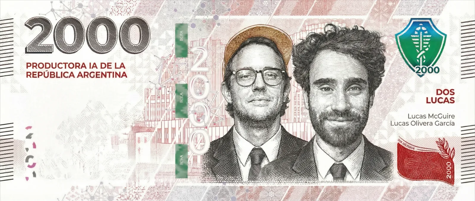 Billete de dos mil pesos — Dos Lucas, Productora IA de la República Argentina